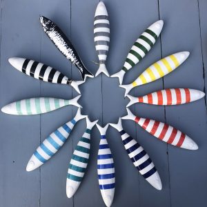 Keramik Fisch Deko Sardine gestreift/uni 14 Farben