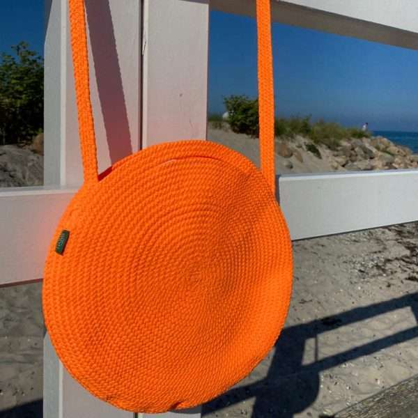 Umhänge-Tasche Textil rund Orange-Patchwork-Oliv